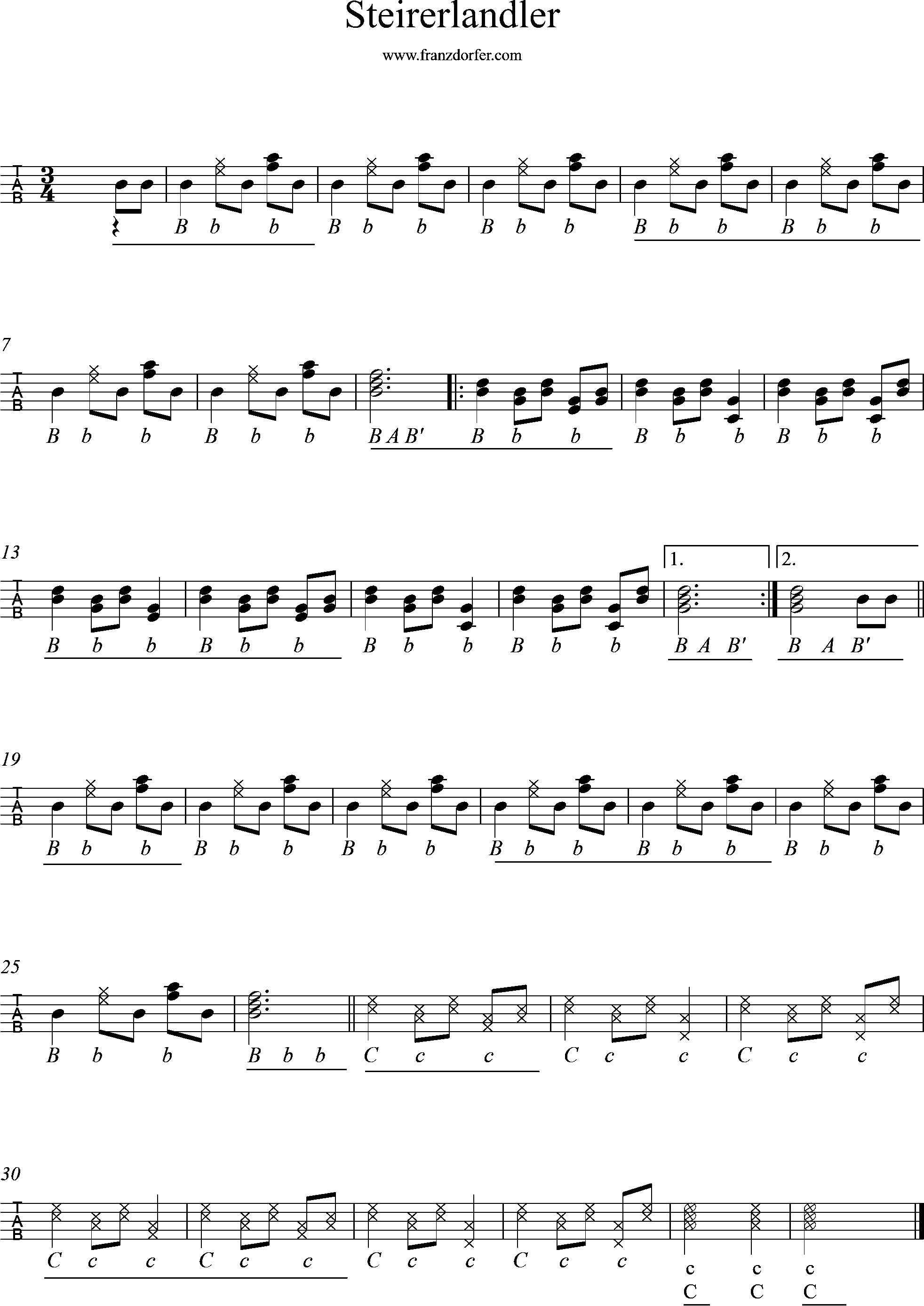 Steirer landler, Ziachnoten, griffschrift steirische harmonika lernen, Griffschrift-steirer Landler